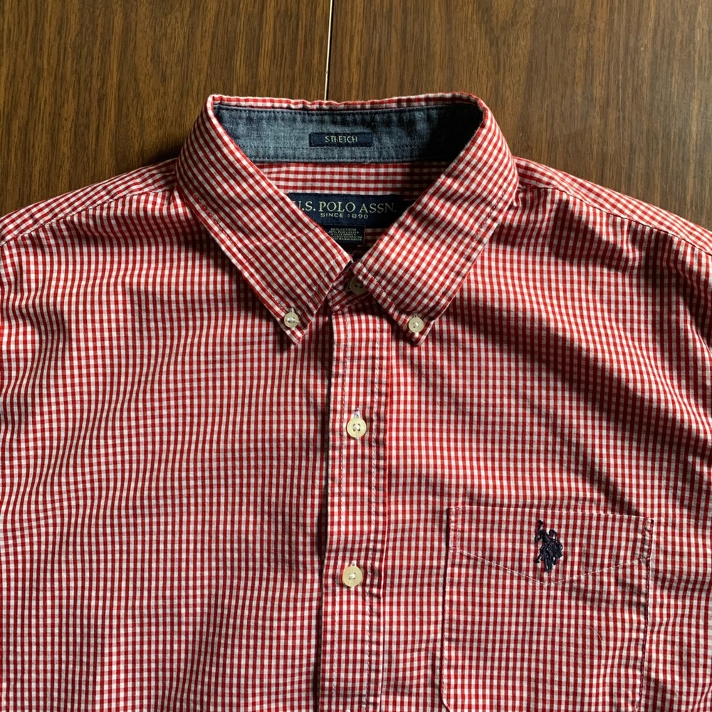 Red Gingham Collared Shirt